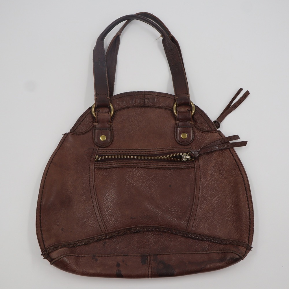 Vintage Lucky Brand Leather Hobo Bag Womens Large Brown Braided Trim Y2K Purse